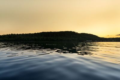 Scenic view of lake against sky at sunset