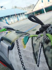 Close-up of rope hanging on boat