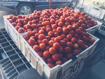 High angle view of fruits for sale in market