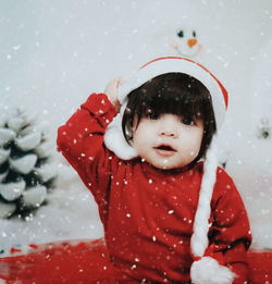 Portrait of cute boy in snow