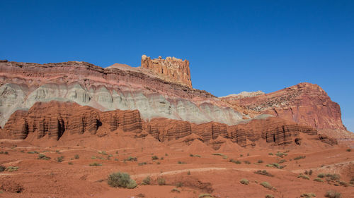 View of rock formations against clear sky