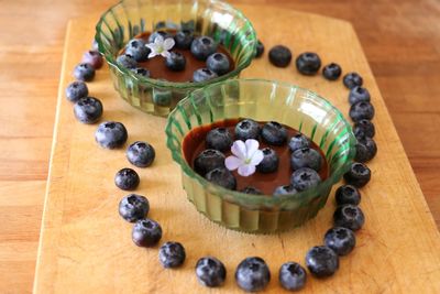 High angle view of dessert on table