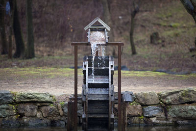 Water splashing on water wheel