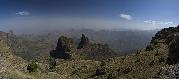 Landscape panorama view of the simien mountains national park in the highlands of northern ethiopia.