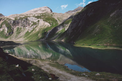 Scenic view of lake by mountains