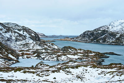 View of norwegian fjord, lofoten islands, norway