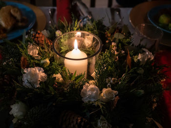 A table beautifully set up for a winter celebration such as christmas