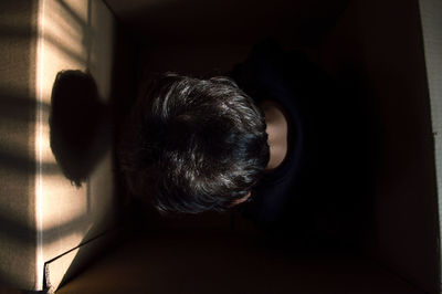 Close-up portrait of boy at home