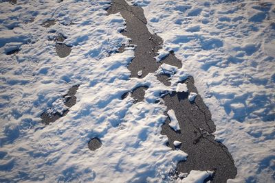 High angle view of frozen ice