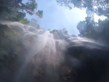 Close-up of waterfall against sky