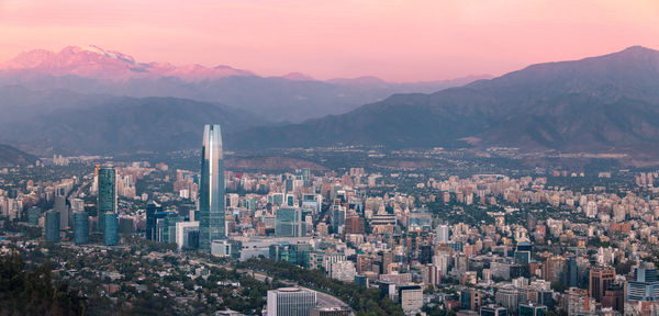 High angle view of cityscape against sky during sunset