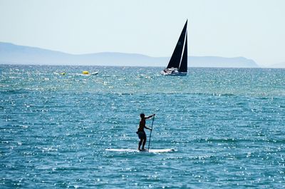 Boat sailing in sea