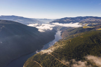 High angle view of mountains against sky