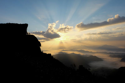 Scenic view of silhouette mountains against sky during sunset