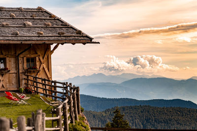 Scenic view of mountains against sky during sunset