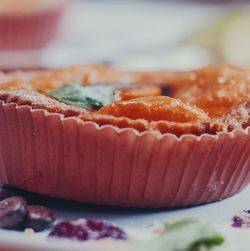 Macro photo of peach vegan cake 