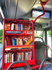 Close-up of empty seats in bus