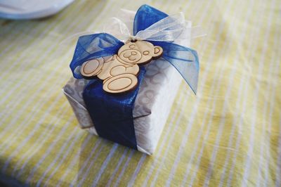 High angle view of gift box table