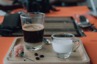 Close-up of coffee in glass on table