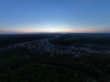 High angle view of city against clear sky