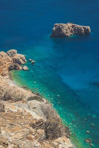 High angle view of rocks on beach