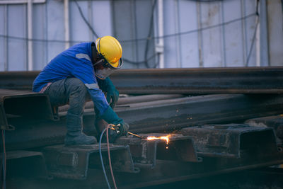 Welding man at work,work in progress, safety measures in welding