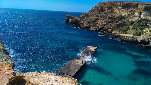 High angle view of sea against clear sky