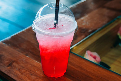 Close-up of drink served on table