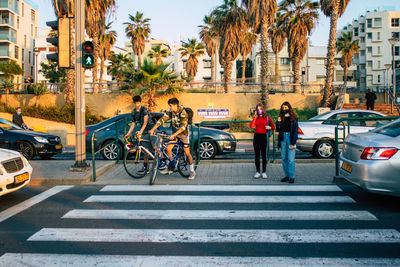Bicycles parked on city street