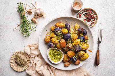 High angle view of food in bowl