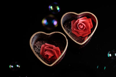 Close-up of red rose over black background