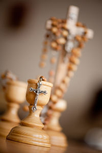 Close up of crucifix pendant rosary beads