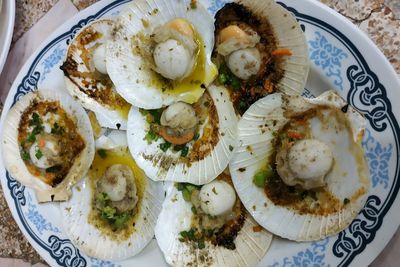 High angle view of food in plate