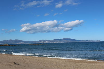 Scenic view of sea against cloudy sky