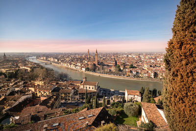 High angle view of buildings in city