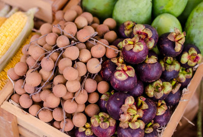 High angle view of fruits for sale in market