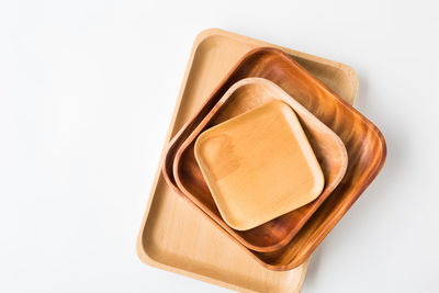 High angle view of cake on white background