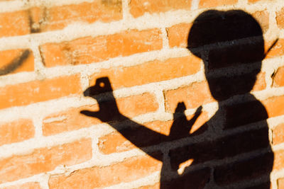 Shadow of a kid on brick wall