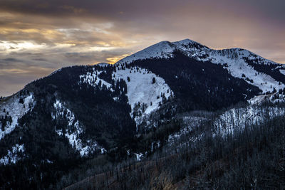 Scenic view of mountains against sky during sunset