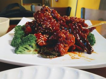 High angle view of meal served in plate