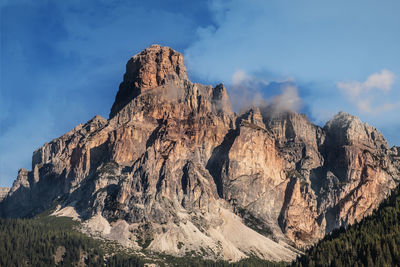 Rock formation on mountain against sky