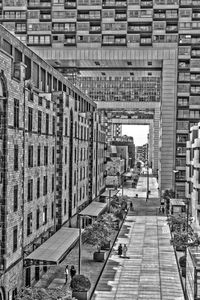 High angle view of street amidst buildings in city