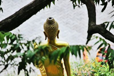 High angle view of buddha statue against street