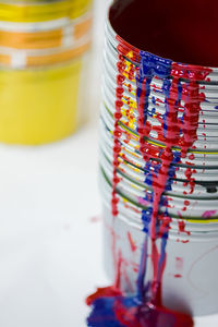 Close-up of paint can on table
