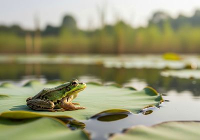 Close-up of frog on lake