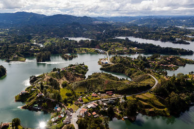 High angle view of city against sky