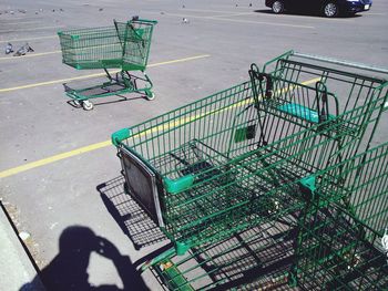 High angle view of shopping cart on parking lot