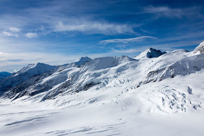 Scenic view of snowcapped mountains against sky