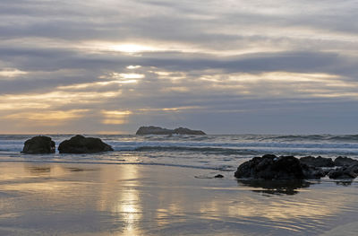 Pastel shades on a coastal sunset on trinidad beach state park in california