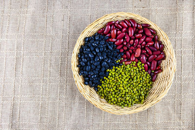 High angle view of fruits in basket